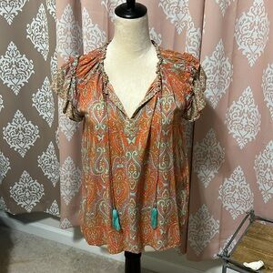 Rose + Olive Blouse (orange/teal)